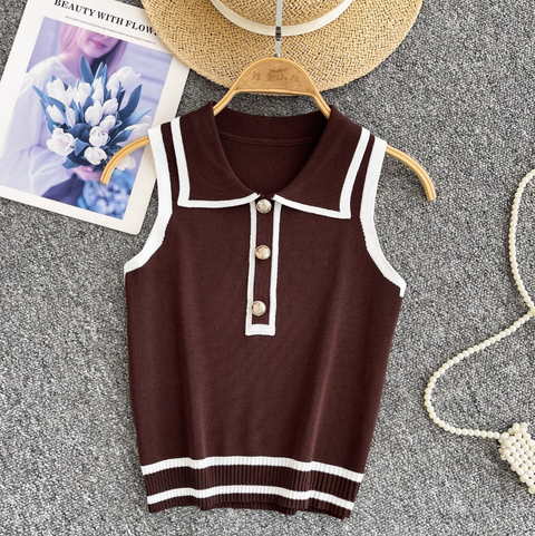 Simple Design Lapeled Knitted Vest