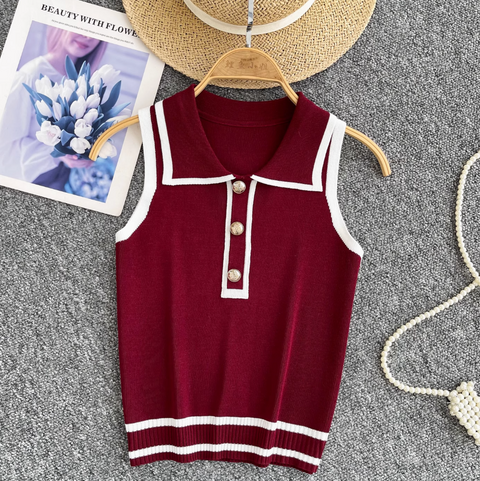 Simple Design Lapeled Knitted Vest
