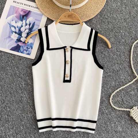 Simple Design Lapeled Knitted Vest