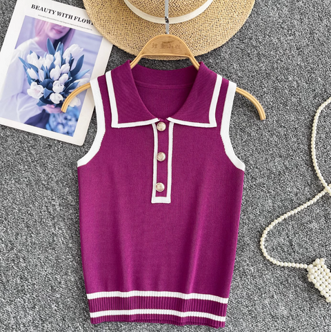 Simple Design Lapeled Knitted Vest