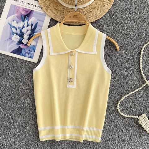 Simple Design Lapeled Knitted Vest