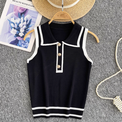 Simple Design Lapeled Knitted Vest