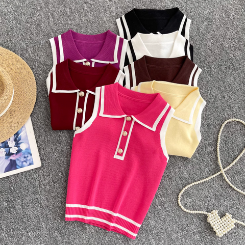 Simple Design Lapeled Knitted Vest