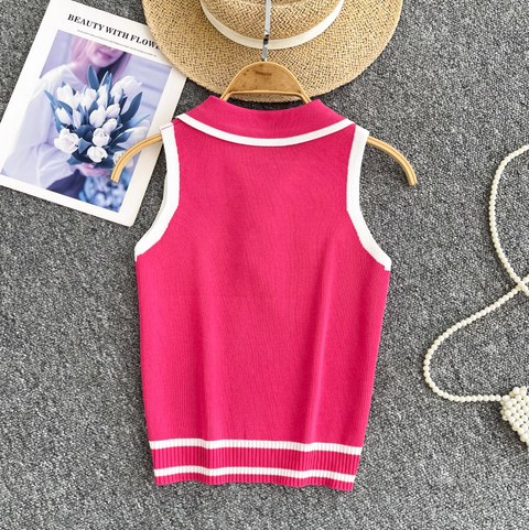 Simple Design Lapeled Knitted Vest
