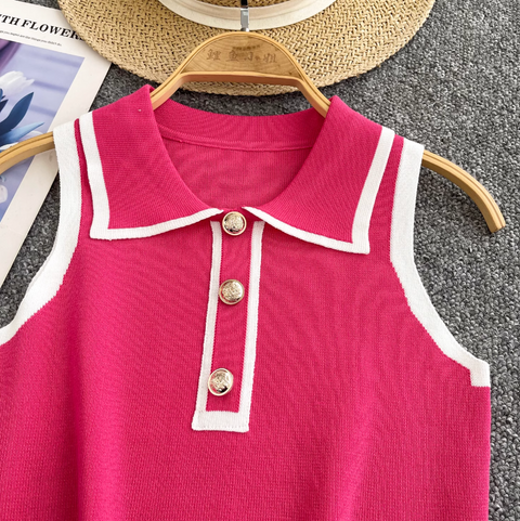 Simple Design Lapeled Knitted Vest