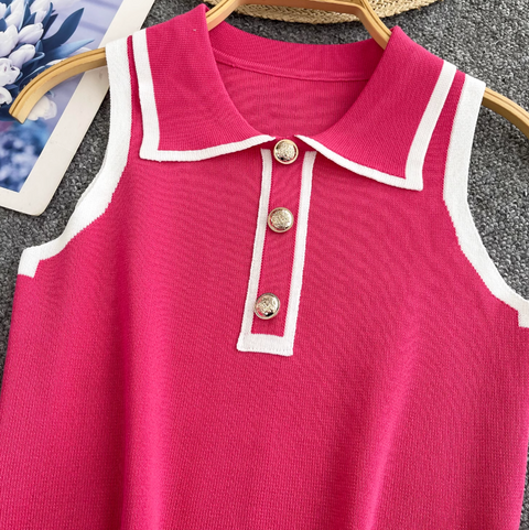 Simple Design Lapeled Knitted Vest