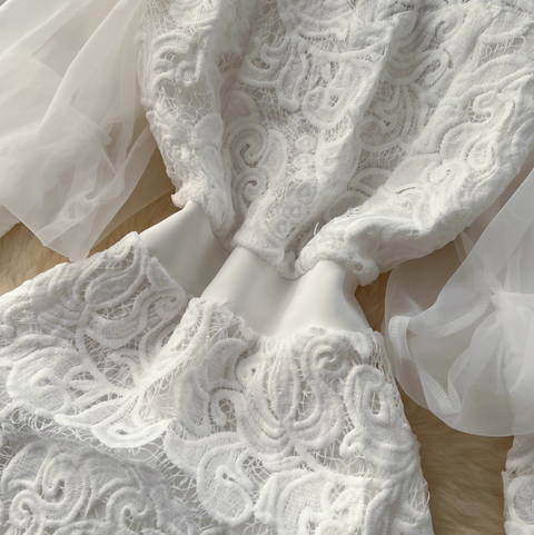 Elegant White Lace Embroidery Dress