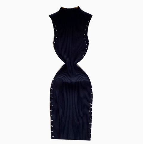 Turtleneck Slim-fit Beaded Knit Dress