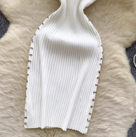 Turtleneck Slim-fit Beaded Knit Dress