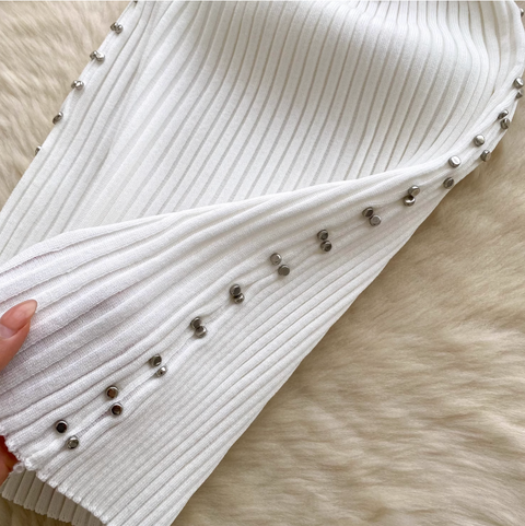 Turtleneck Slim-fit Beaded Knit Dress