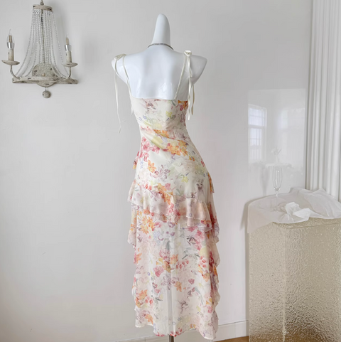 Irregular Design Floral Chiffon Slip Dress