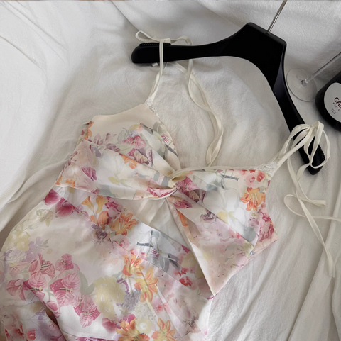 Irregular Design Floral Chiffon Slip Dress