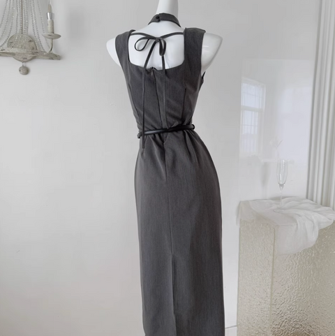 Elegant Square Neckline Sleeveless Dress