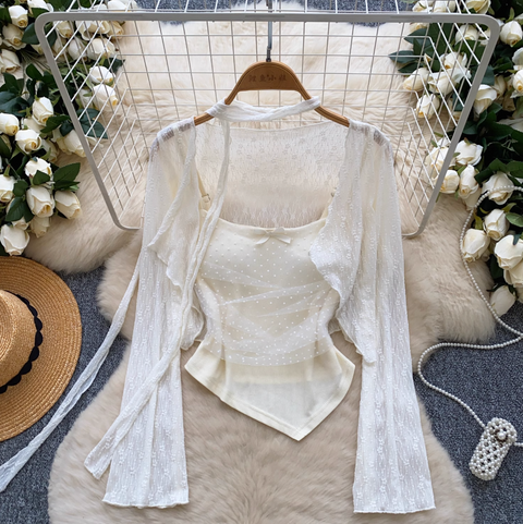 Lace Patchwork Camisole & Cardigan 2Pcs