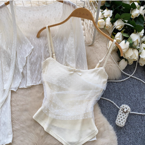 Lace Patchwork Camisole & Cardigan 2Pcs
