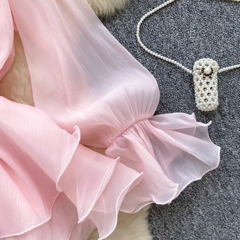 Fairy V-neck 3D Flower Chiffon Dress