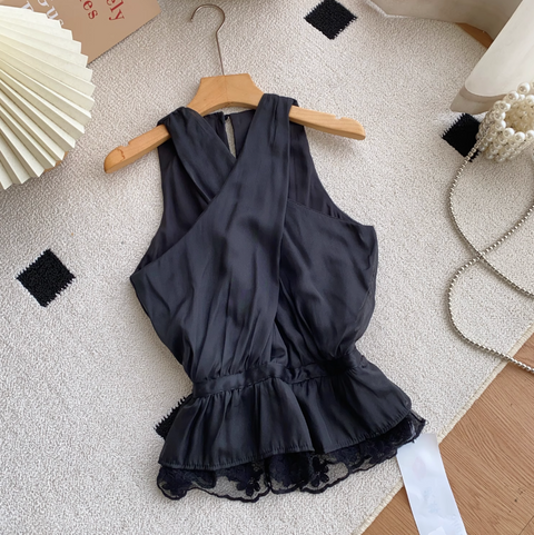 Sleeveless V-neck Cross Halter Top