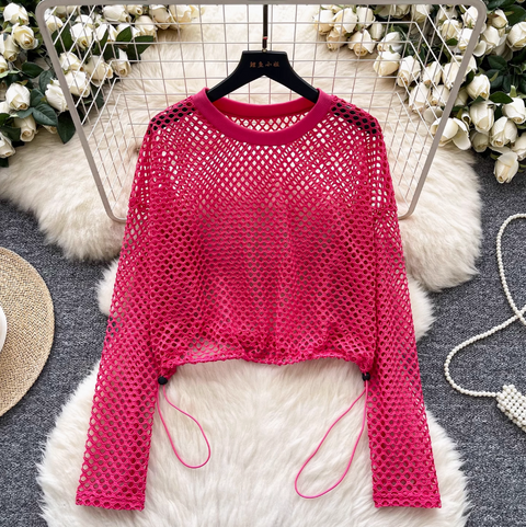 Niche Hollowed Net Drawstring Top