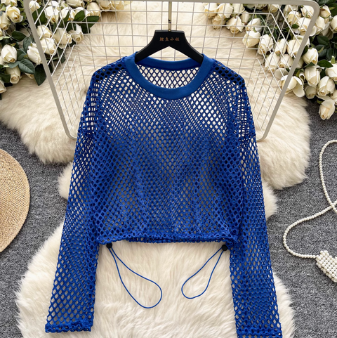Niche Hollowed Net Drawstring Top