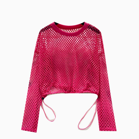 Niche Hollowed Net Drawstring Top