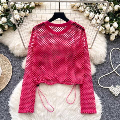 Niche Hollowed Net Drawstring Top