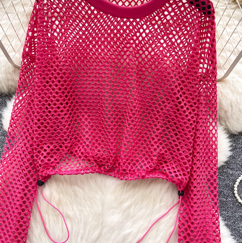 Niche Hollowed Net Drawstring Top