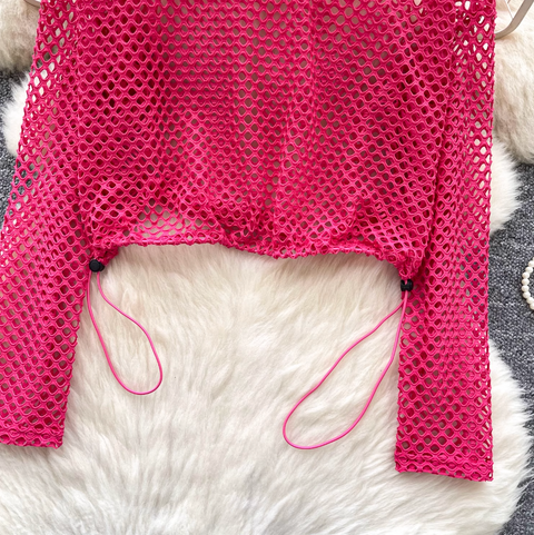 Niche Hollowed Net Drawstring Top