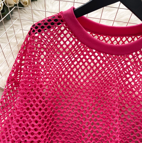 Niche Hollowed Net Drawstring Top