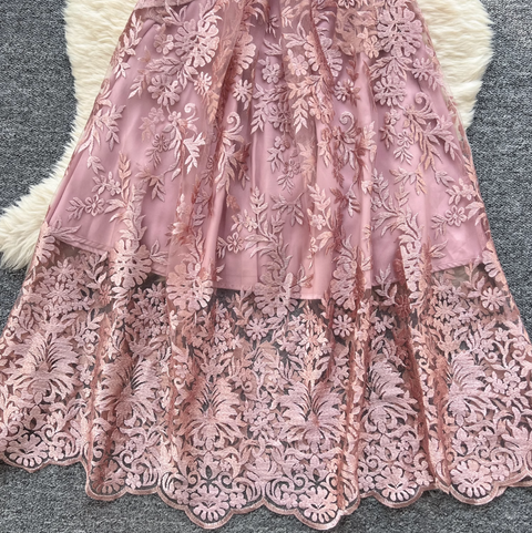 V-neck Embroidered Lace Shirt Dress