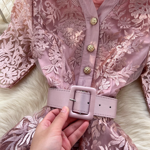 V-neck Embroidered Lace Shirt Dress