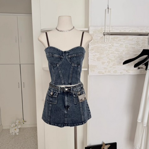 Denim Camisole & Skirt Chic 2Pcs