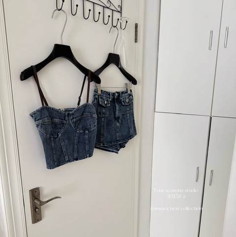 Denim Camisole & Skirt Chic 2Pcs