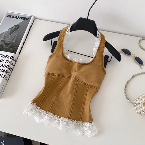 Chic Lace Trim Denim Camisole