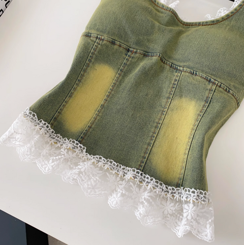 Chic Lace Trim Denim Camisole