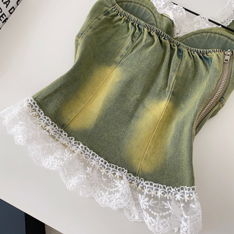 Chic Lace Trim Denim Camisole