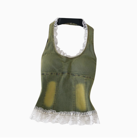 Chic Lace Trim Denim Camisole