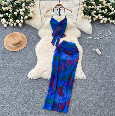 Tie-dye Halter Camisole & Skirt 2Pcs