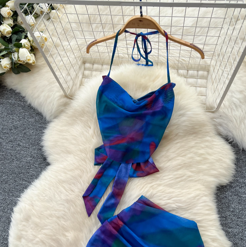Tie-dye Halter Camisole & Skirt 2Pcs