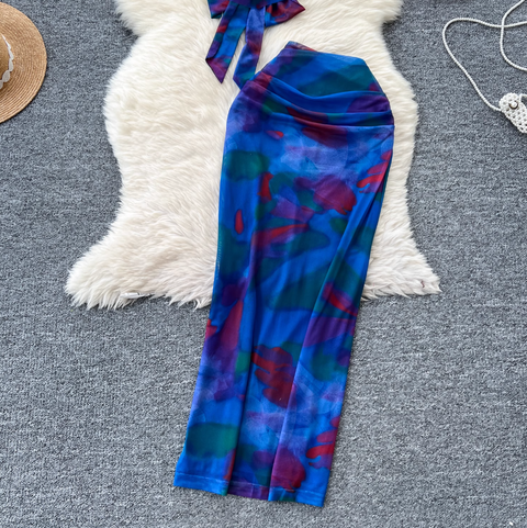 Tie-dye Halter Camisole & Skirt 2Pcs