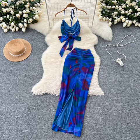 Tie-dye Halter Camisole & Skirt 2Pcs