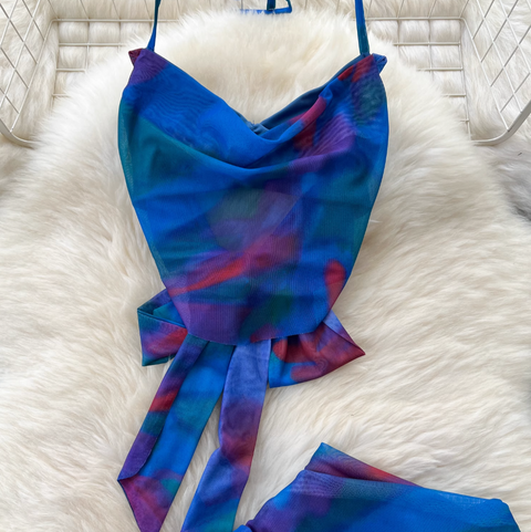 Tie-dye Halter Camisole & Skirt 2Pcs
