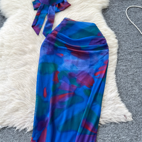 Tie-dye Halter Camisole & Skirt 2Pcs