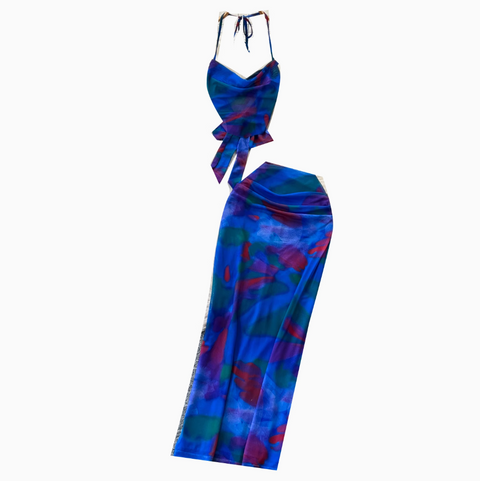 Tie-dye Halter Camisole & Skirt 2Pcs