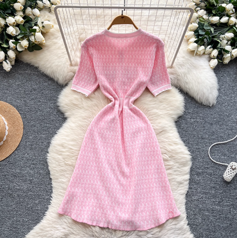 Pearl Button Slim-fit Sweater Dress