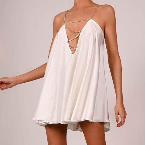 Deep V-neck Bead Chain Dress