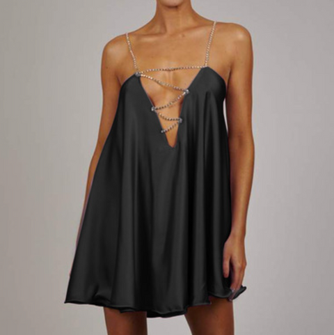 Deep V-neck Bead Chain Dress