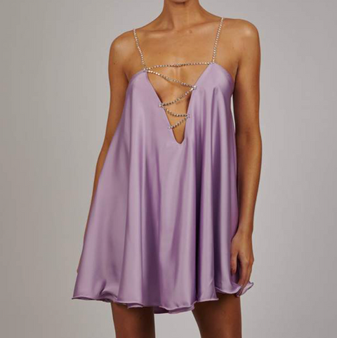 Deep V-neck Bead Chain Dress