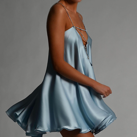 Deep V-neck Bead Chain Dress