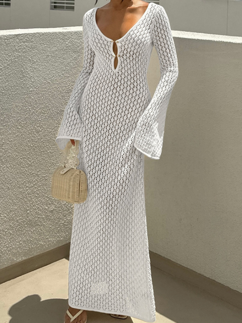 Openwork Texture Round-collar Dress