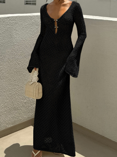 Openwork Texture Round-collar Dress